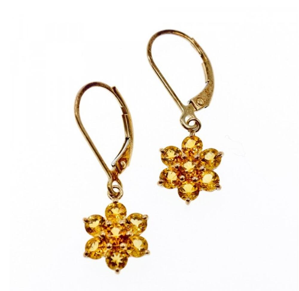 10K Yellow Gold Heliodor Flowers Earrings